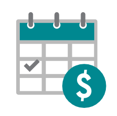 Time-Off-Icon Calendar showing a date with dollar sign
